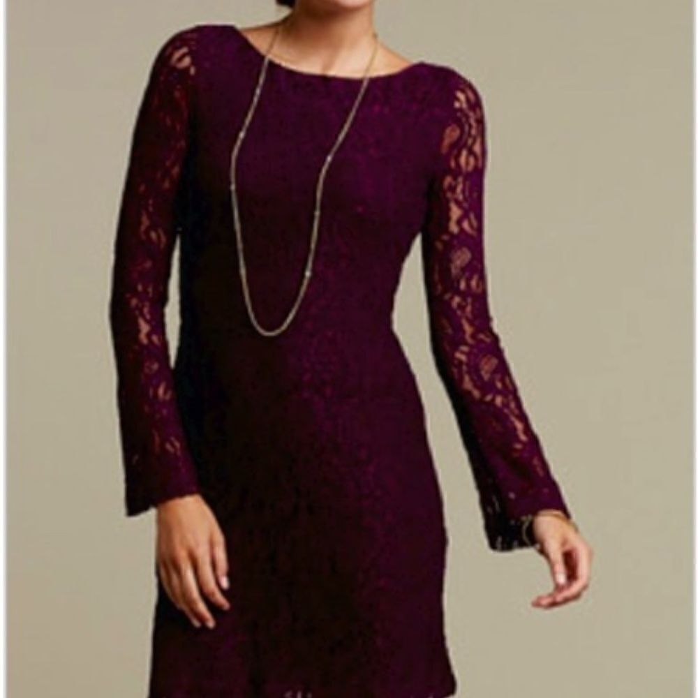 Tart Purple Lace Long Sleeve Dress with Bell Sleeves